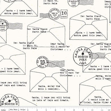 SALE Nicholas Letters to Santa C12340 White - Riley Blake Designs - Christmas Line-Drawn Envelopes Text - Quilting Cotton Fabric