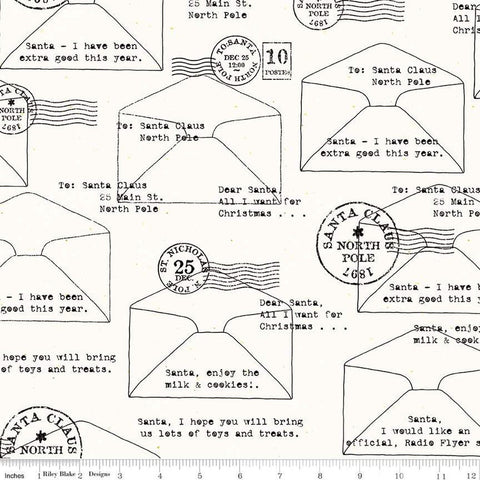 Nicholas Letters to Santa C12340 White - Riley Blake Designs - Christmas Line-Drawn Envelopes Text - Quilting Cotton Fabric