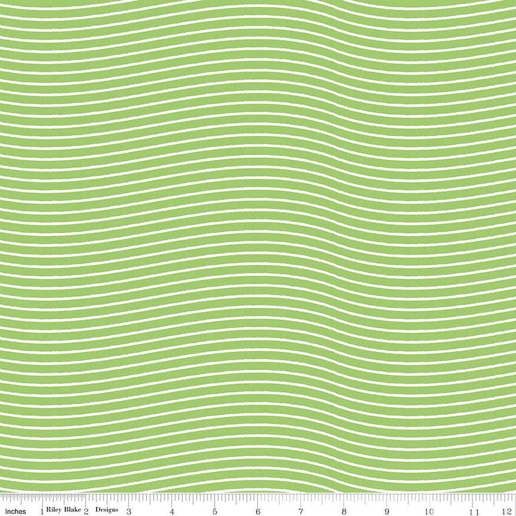 Nicholas Postal Stripes C12341 Green - Riley Blake Designs - Christmas Wavy White Lines Stripe - Quilting Cotton Fabric