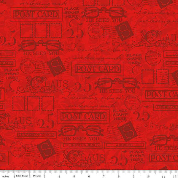 SALE Nicholas Greetings Blender C12343 Red - Riley Blake Designs - Christmas Tone-on-Tone Text Phrases Icons - Quilting Cotton Fabric