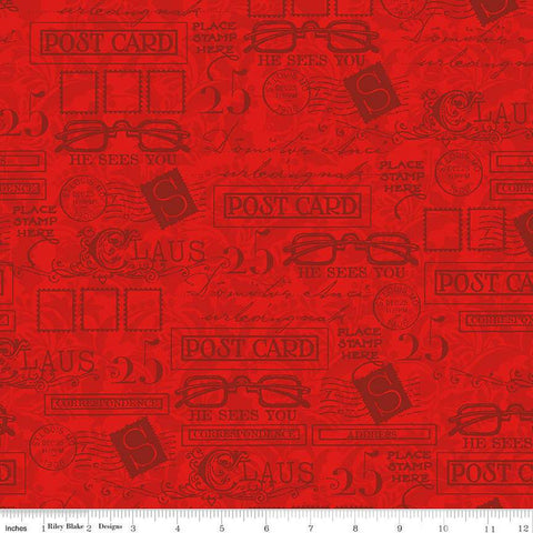 SALE Nicholas Greetings Blender C12343 Red - Riley Blake Designs - Christmas Tone-on-Tone Text Phrases Icons - Quilting Cotton Fabric