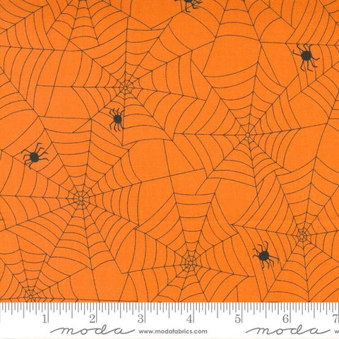 SALE Too Cute to Spook Spidey Webs 22421 Orange Pumpkin - Moda Fabrics - Halloween Spider Web Spiders - Quilting Cotton Fabric