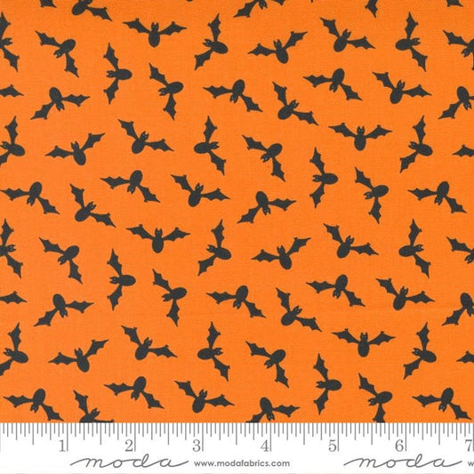 29" End of Bolt - DEAL Too Cute to Spook Wing Ding 22423 Orange Pumpkin - Moda Fabrics - Halloween Bats - Quilting Cotton Fabric
