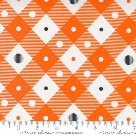 SALE Too Cute to Spook Lift Your Spirits 22425 Orange Pumpkin - Moda Fabrics - Halloween Check Plaid Diagonal Dots  - Quilting Cotton Fabric
