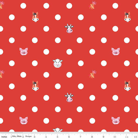 Coloring on the Farm Dots C12233 Red - Riley Blake Designs - Crayola Crayons Dotted Polka Dot Animal Heads  - Quilting Cotton Fabric