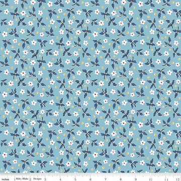 SALE Prairie Dress Dream Blue Floral Fabric - C12300 - Lori Holt Riley Blake Quilting Cotton Fabric