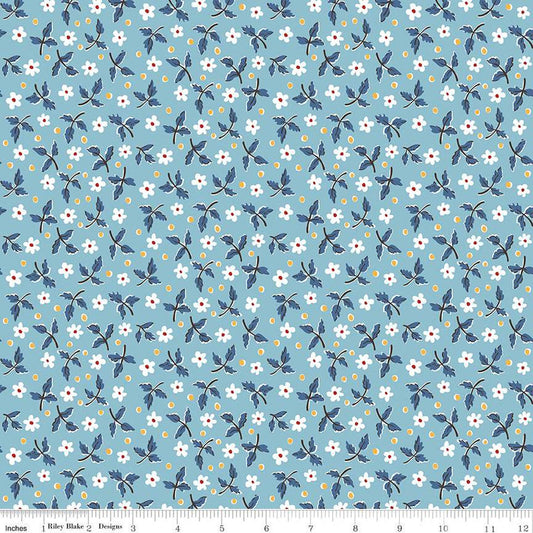 SALE Prairie Dress Dream Blue Floral Fabric - C12300 - Lori Holt Riley Blake Quilting Cotton Fabric
