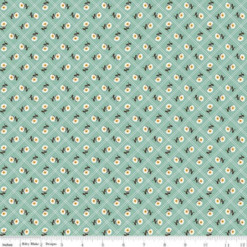 SALE Prairie Rose C12303 Heirloom Sea Glass - Riley Blake Designs - Floral Flowers Diagonal Lattice - Lori Holt - Quilting Cotton Fabric