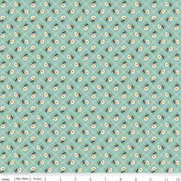 Prairie Rose C12303 Heirloom Sea Glass by Riley Blake Designs - Floral Flowers Diagonal Lattice - Lori Holt - Quilting Cotton Fabric