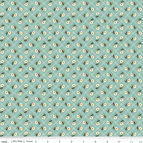 Prairie Rose C12303 Heirloom Sea Glass by Riley Blake Designs - Floral Flowers Diagonal Lattice - Lori Holt - Quilting Cotton Fabric