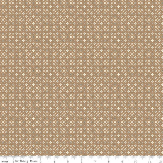 DEAL Prairie Cabin Brown Sugar Brown Geometric Floral Fabric - C12309 - Lori Holt Riley Blake Quilting Cotton Fabric