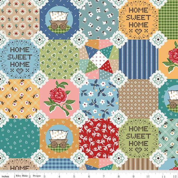 SALE Prairie Very Prairie CH12323 Multi by Riley Blake Designs - PRINTED Patchwork Cheater Print Wagons - Lori Holt - Quilting Cotton Fabric