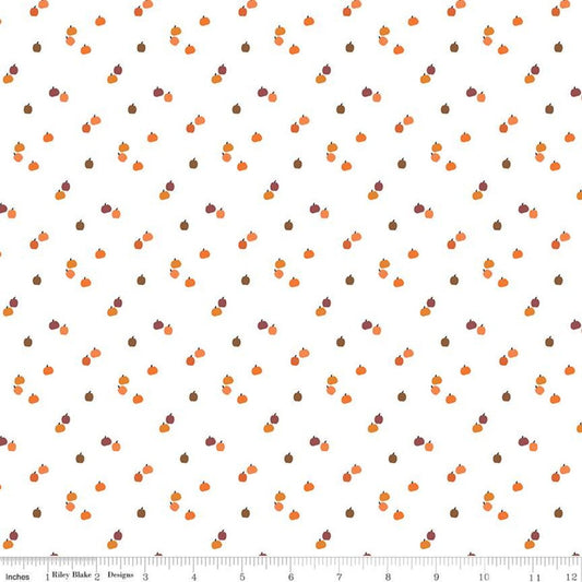 DEAL Seasonal Basics Pumpkins C652 White - Riley Blake Designs - Halloween Thanksgiving Fall Autumn - Quilting Cotton Fabric