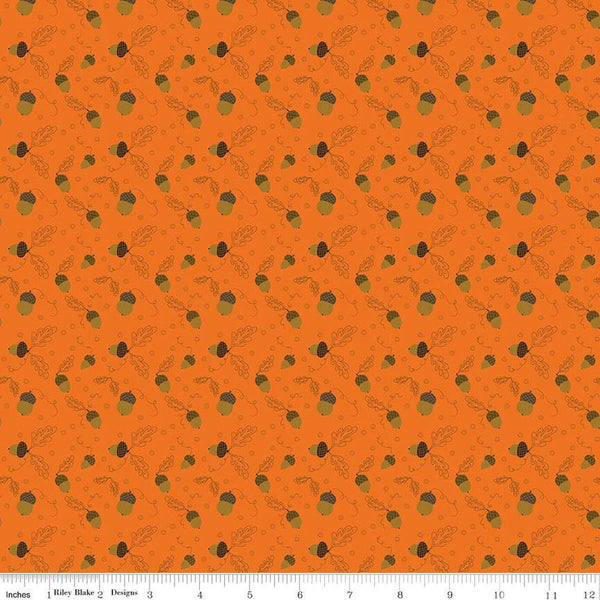 Awesome Autumn Acorns C12172 Orange by Riley Blake Designs - Fall Leaves Swirls - Quilting Cotton Fabric