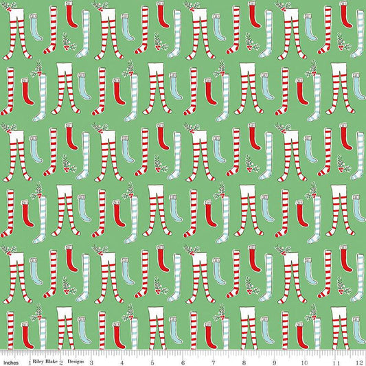 DEAL Pixie Noel 2 Stockings C12112 Green - Riley Blake Designs - Christmas - Quilting Cotton Fabric