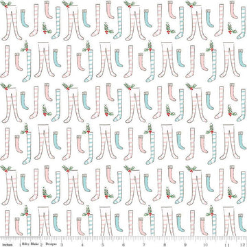 SALE Pixie Noel 2 Stockings C12112 White - Riley Blake Designs - Christmas - Quilting Cotton Fabric