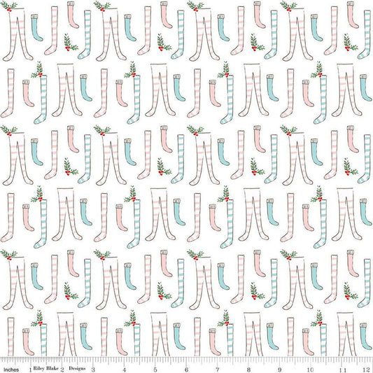 DEAL Pixie Noel 2 Stockings C12112 White - Riley Blake Designs - Christmas - Quilting Cotton Fabric