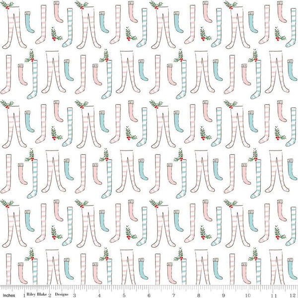 SALE Pixie Noel 2 Stockings C12112 White - Riley Blake Designs - Christmas - Quilting Cotton Fabric