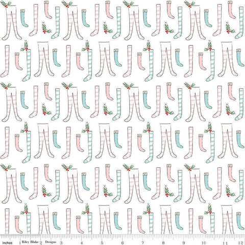 Pixie Noel 2 Stockings C12112 White - Riley Blake Designs - Christmas - Quilting Cotton Fabric