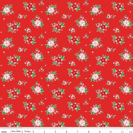 Pixie Noel 2 Poinsettias C12113 Red - Riley Blake Designs - Christmas Floral Flowers - Quilting Cotton Fabric