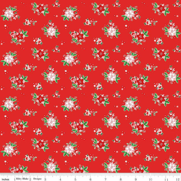 Pixie Noel 2 Poinsettias C12113 Red - Riley Blake Designs - Christmas Floral Flowers - Quilting Cotton Fabric