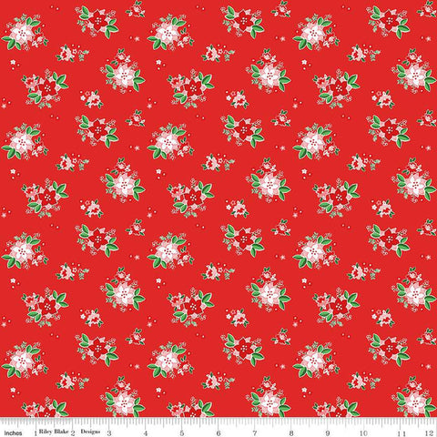Pixie Noel 2 Poinsettias C12113 Red - Riley Blake Designs - Christmas Floral Flowers - Quilting Cotton Fabric