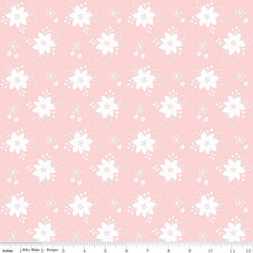 Pixie Noel 2 Floral C12116 Pink - Riley Blake Designs - Christmas White Flowers - Quilting Cotton Fabric