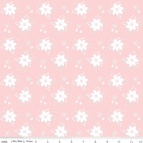 Pixie Noel 2 Floral C12116 Pink - Riley Blake Designs - Christmas White Flowers - Quilting Cotton Fabric