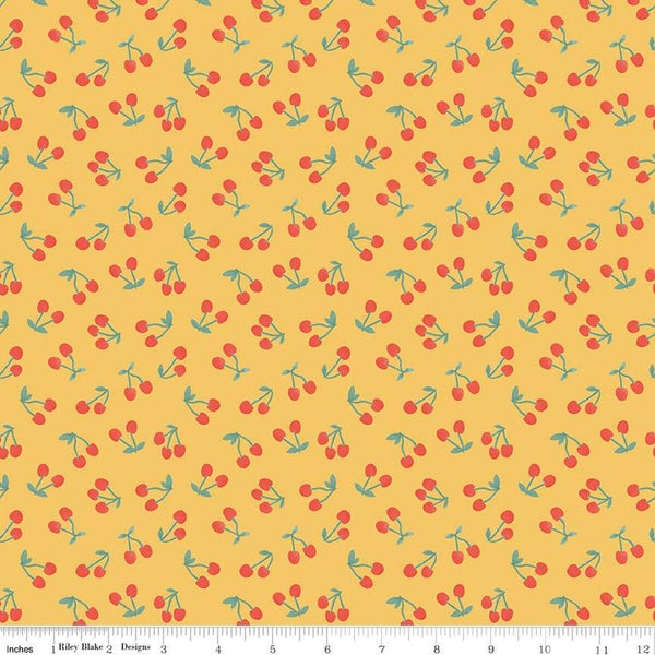 CLEARANCE Sweet Picnic Cherry C12096 Daffodil - Riley Blake Designs - Cherries - Quilting Cotton Fabric