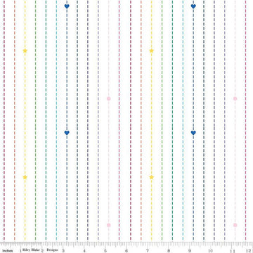 DEAL Imagine Dashing Rainbow C12165 White - Riley Blake Designs - Dashes Dashed Lines Stripes Geometric Shapes - Quilting Cotton Fabric