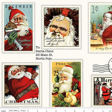 SALE Nicholas Postage Stamps CD12333 - Riley Blake - Christmas Santa Claus Vintage DIGITALLY PRINTED - Quilting Cotton