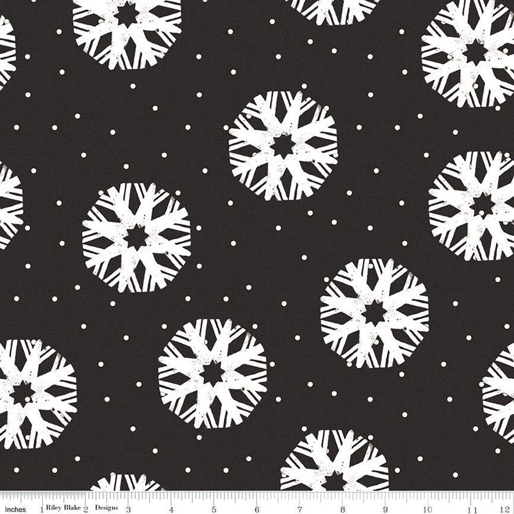 SALE Nicholas Snowflake Dots C12337 Black - Riley Blake Designs - Christmas Winter White Snowflakes Dots - Quilting Cotton Fabric