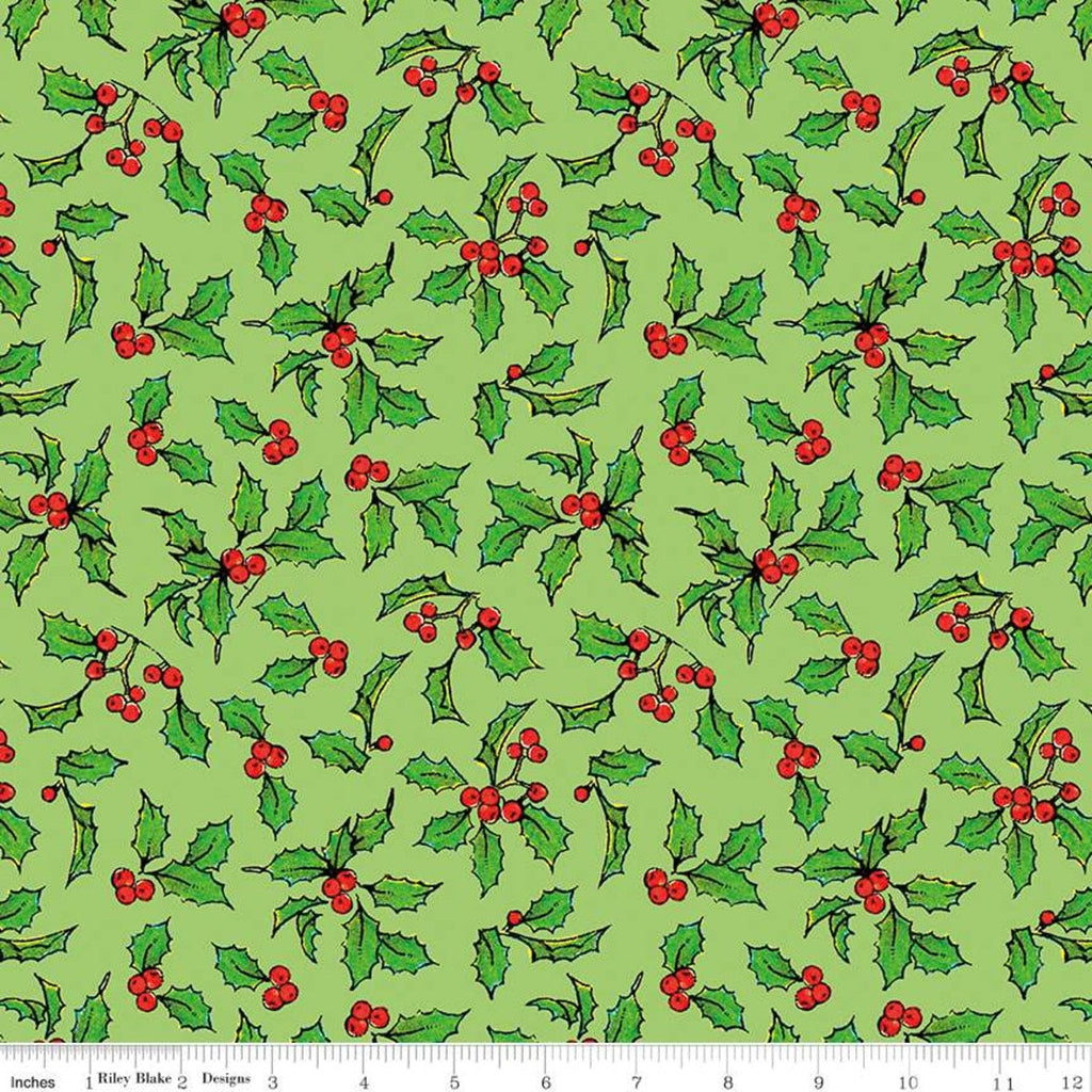 SALE Nicholas Holly Days C12338 Green - Riley Blake Designs - Christmas Holly Leaves Berries - Quilting Cotton Fabric