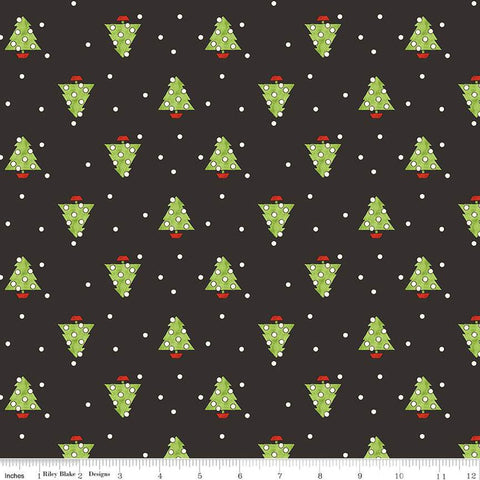 Nicholas Tiny Trees C12339 Black - Riley Blake Designs - Christmas Pine Trees Dots - Quilting Cotton Fabric