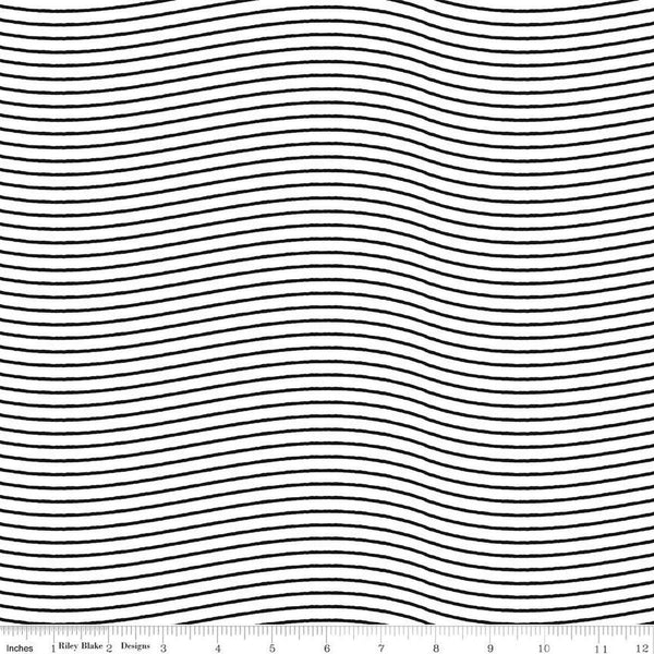 Nicholas Postal Stripes C12341 White - Riley Blake Designs - Christmas Wavy Lines Stripe - Quilting Cotton Fabric