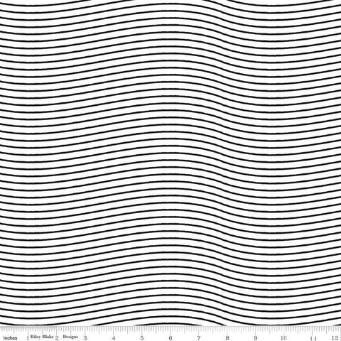 Nicholas Postal Stripes C12341 White - Riley Blake Designs - Christmas Wavy Lines Stripe - Quilting Cotton Fabric