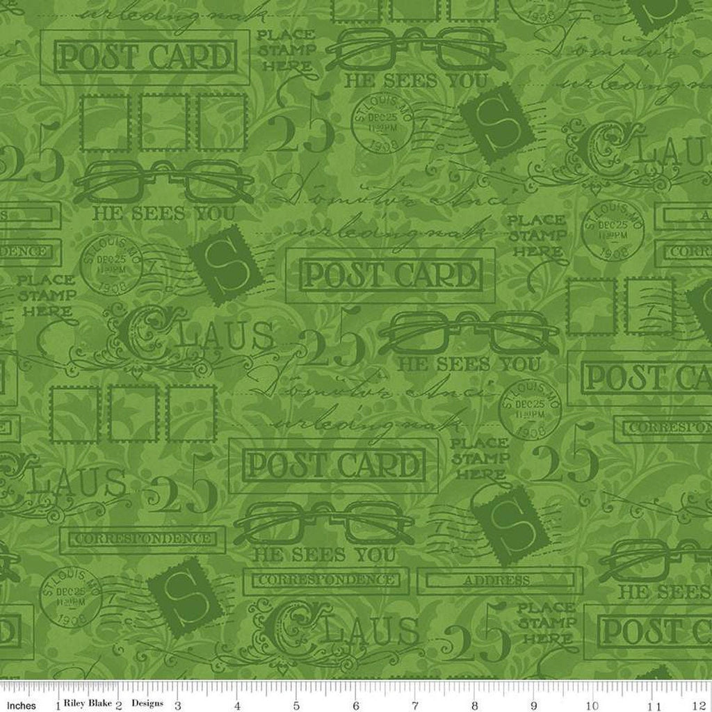 Nicholas Greetings Blender C12343 Holly - Riley Blake Designs - Christmas Tone-on-Tone Text Phrases Icons - Quilting Cotton Fabric