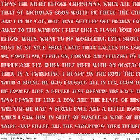 Nicholas Twas the Night C12344 Red - Riley Blake Designs - Christmas Text Quotations - Quilting Cotton Fabric
