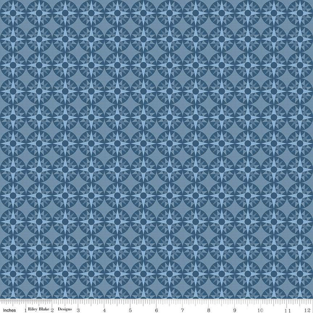 Winter Barn Quilts Compass C12082 Blue by Riley Blake Designs - Mariner's Compass Quilt Block Geometric - Quilting Cotton Fabric