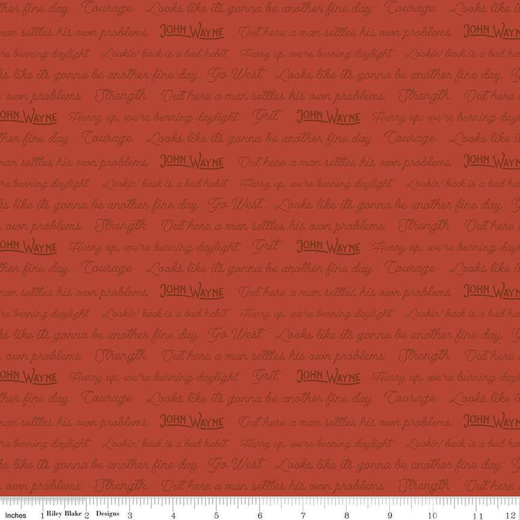 CLEARANCE Go West with John Wayne Quotes C12193 Rust - Riley Blake - Cowboy Western Text - Quilting Cotton Fabric