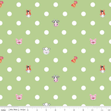 SALE Coloring on the Farm Dots C12233 Green - Riley Blake Designs - Crayola Crayons Dotted  - Quilting Cotton Fabric - Licensed Product