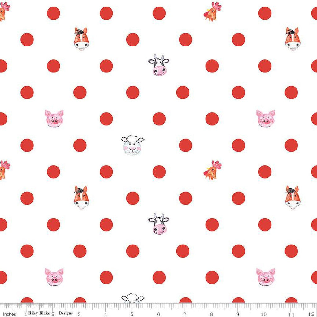 SALE Coloring on the Farm Dots C12233 White - Riley Blake Designs - Crayola Crayons Dotted Polka Dot Animal Heads  - Quilting Cotton Fabric