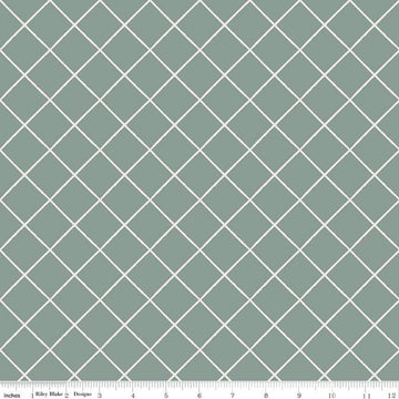 CLEARANCE Elegance Essential C12221 Sage - Riley Blake Designs - 1" Diagonal Grid - Quilting Cotton Fabric