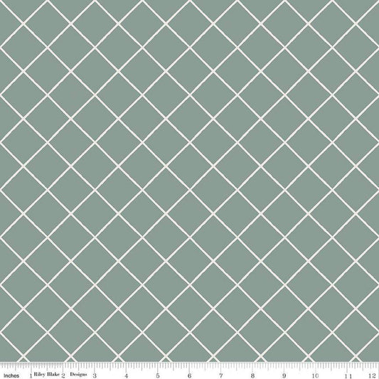 CLEARANCE Elegance Essential C12221 Sage - Riley Blake Designs - 1" Diagonal Grid - Quilting Cotton Fabric