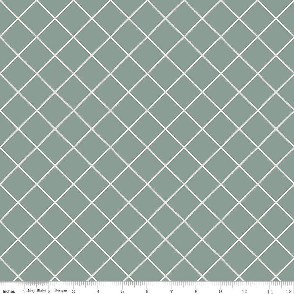 Elegance Essential C12221 Sage by Riley Blake Designs - 1" Diagonal Grid - Quilting Cotton Fabric