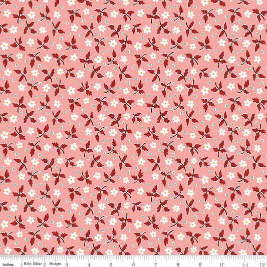 SALE Prairie Dress Heirloom Coral Pink Floral Fabric C12300 - Lori Holt Riley Blake Quilting Cotton Fabric