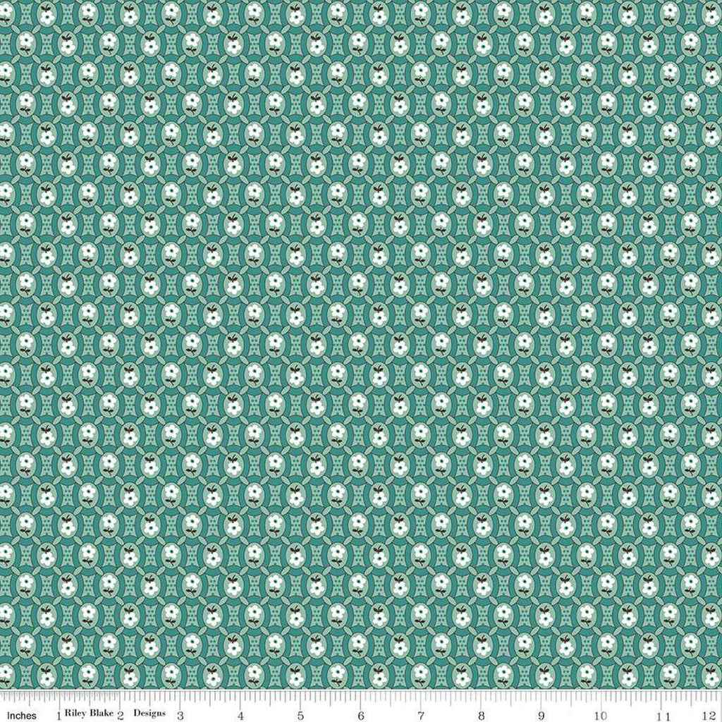 SALE Prairie Pioneer C12301 Heirloom Sea Glass by Riley Blake Designs - Floral Flowers Geometric Ovals - Lori Holt - Quilting Cotton Fabric