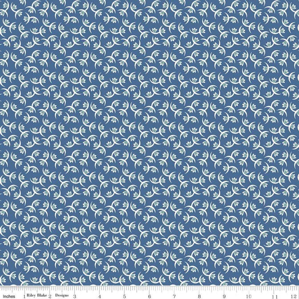 SALE Prairie Memories C12312 Denim by Riley Blake Designs - Floral Flowers - Lori Holt - Quilting Cotton Fabric