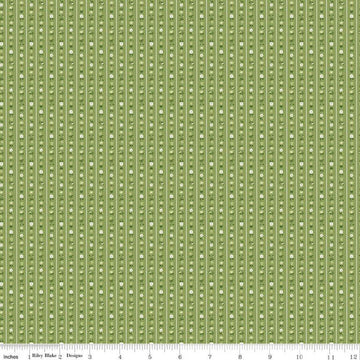 SALE Prairie Sampler C12315 Basil - Riley Blake Designs - Striped Stripes Stripe Flowers - Lori Holt - Quilting Cotton Fabric
