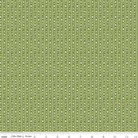 SALE Prairie Sampler C12315 Basil by Riley Blake Designs - Striped Stripes Stripe Flowers - Lori Holt - Quilting Cotton Fabric